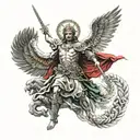 Saint Micheal the Archangel killing Lucifer with a Mexican flag ethnicity  tattoo design idea