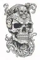 Skull with a mask which is melting tattoo design idea