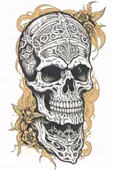 Skull with a mask which is melting tattoo design idea