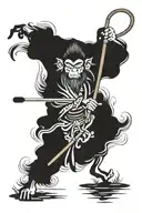 Sun Wukong doing the monkey staff technique while in a pond and holding a circular compass tattoo design idea