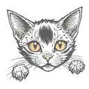 “A cute, petite kitten with four ears and three eyes. Two of its ears are normal-sized and pointy, while the other two a tattoo design idea