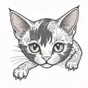 “A cute, petite kitten with four ears and three eyes. Two of its ears are normal-sized and pointy, while the other two a tattoo design idea