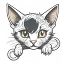 “A cute, petite kitten with four ears and three eyes. Two of its ears are normal-sized and pointy, while the other two a tattoo design idea