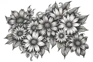 daisies, down spine  tattoo , one day at a time piece, line art  tattoo design idea