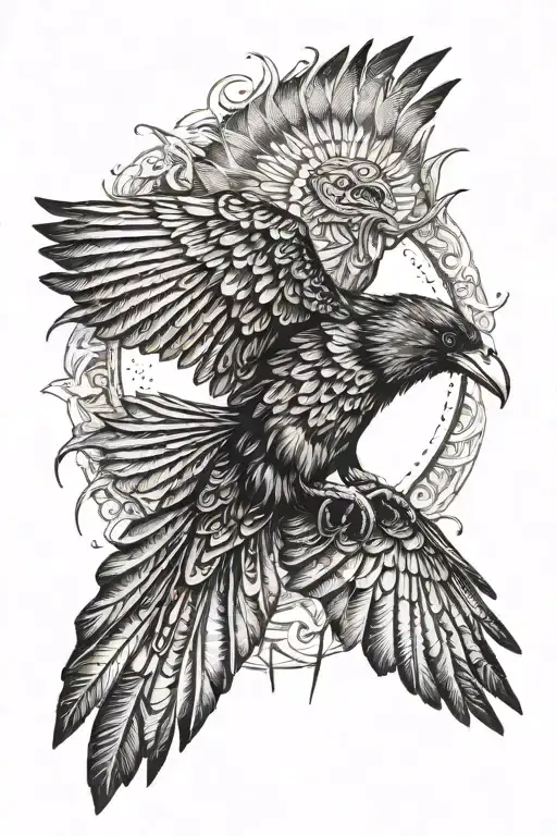 Crow flying towards the sun tattoo design idea