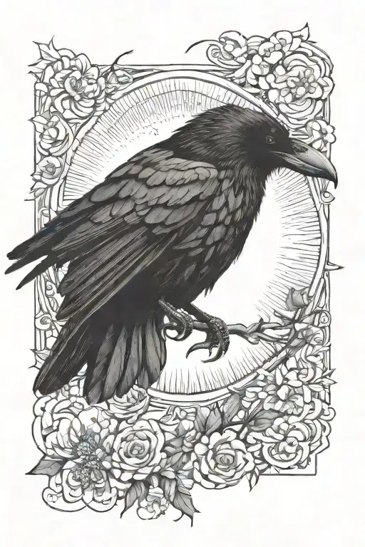 Crow flying towards the sun moon tattoo design idea