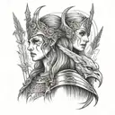 A portrait of the Valkyries, fierce warrior maidens who choose the fallen warriors to bring to Valhalla tattoo design idea