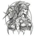 A portrait of the Valkyries, fierce warrior maidens who choose the fallen warriors to bring to Valhalla tattoo design idea