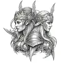 A portrait of the Valkyries, fierce warrior maidens who choose the fallen warriors to bring to Valhalla tattoo design idea