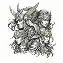 A portrait of the Valkyries, fierce warrior maidens who choose the fallen warriors to bring to Valhalla tattoo design idea