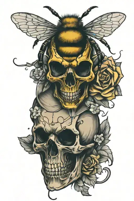 BEE WITH SKULL AND CLOTHES  tattoo design idea