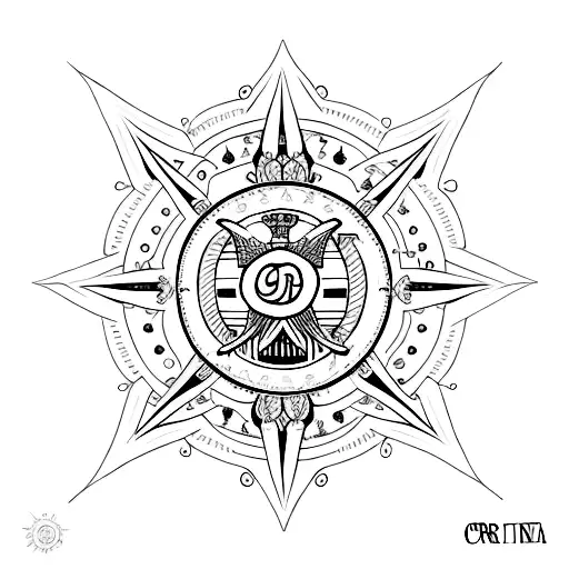 corona, cruz más nudo de bruja tattoo design idea