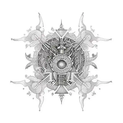 corona con cruz más nudo de bruja tattoo design idea