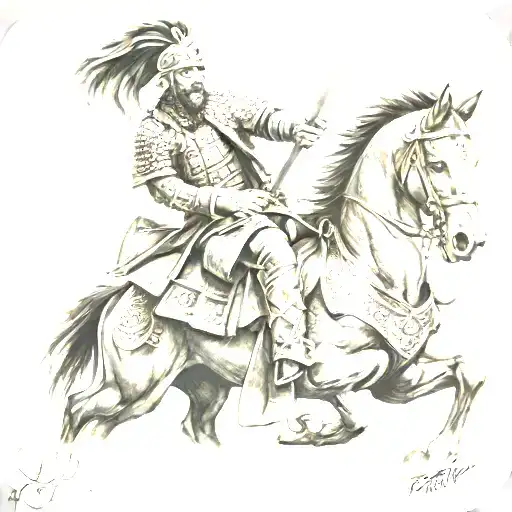 Turkish  warrior riding tattoo design idea