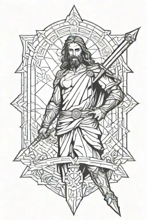 jesus, sword, warrior tattoo design idea