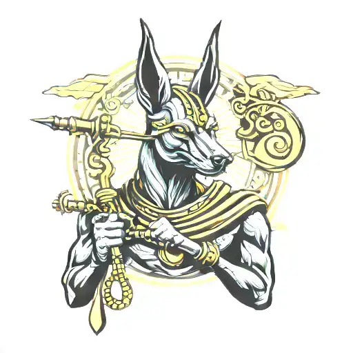 Anubis holding cane dangerous   tattoo design idea