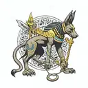 Anubis holding cane dangerous   tattoo design idea