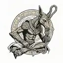Anubis holding cane dangerous   tattoo design idea