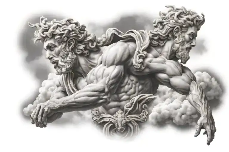 zeus on cloud background with lightings  tattoo design idea