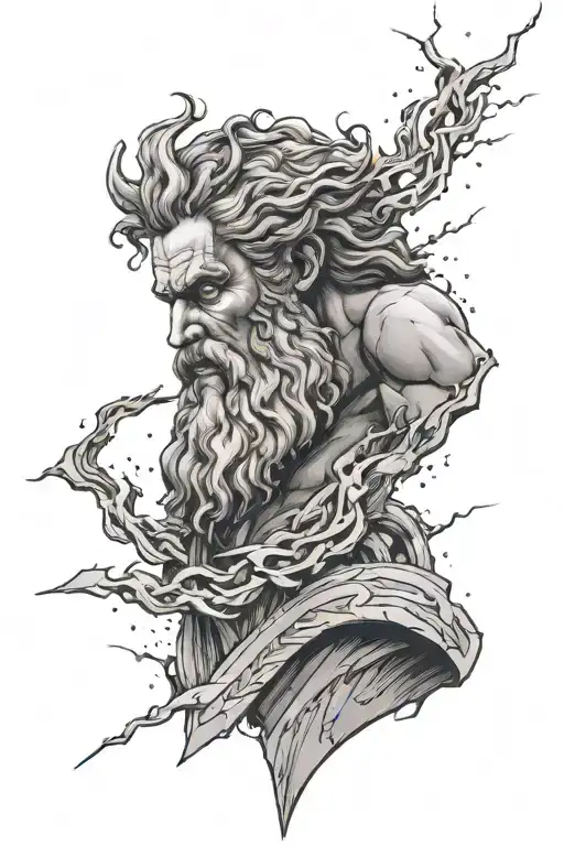 God Zeus with thunderbolts tattoo design idea