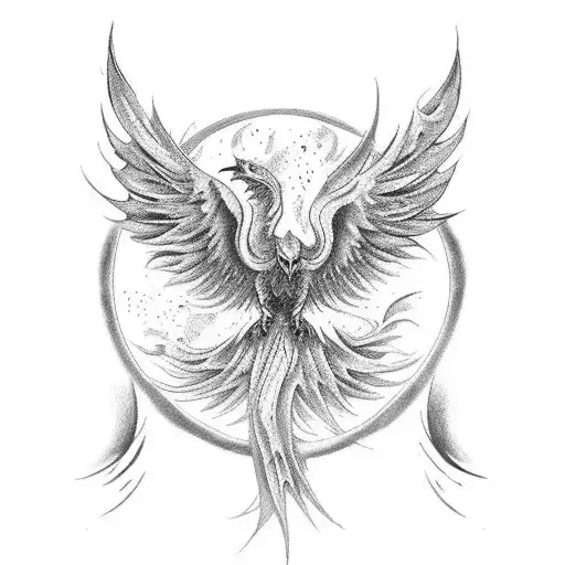 a phoenix rising from fire and ashes with its wings spread out tattoo design idea
