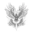 a phoenix rising from fire and ashes with its wings spread out tattoo design idea