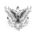 a phoenix rising from fire and ashes with its wings spread out tattoo design idea