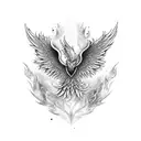 a phoenix rising from fire and ashes with its wings spread out tattoo design idea