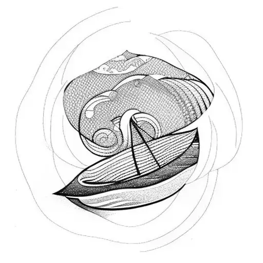 small boat and waves tattoo design idea