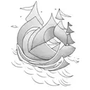 small boat and waves tattoo design idea