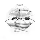 small boat and waves tattoo design idea