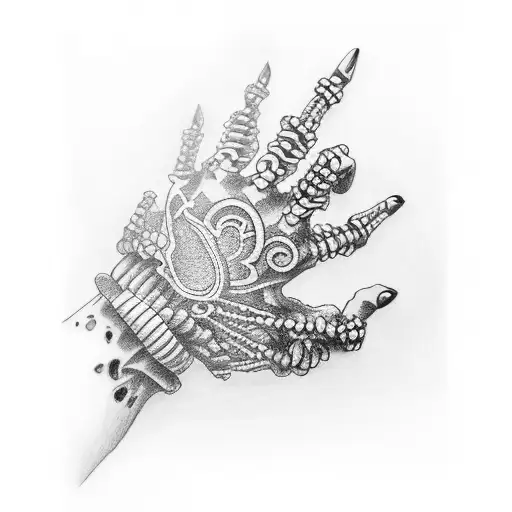 skeleton hand diamond ring tattoo design idea