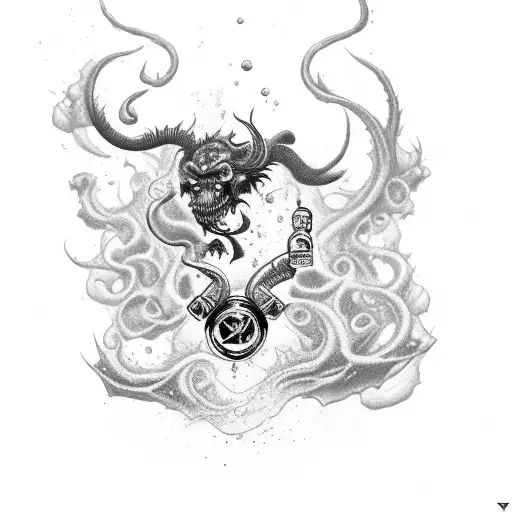 rum bottle with demon smoke tattoo design idea
