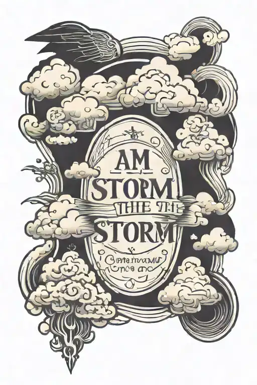 i am the storm quote with clouds and strength  tattoo design idea