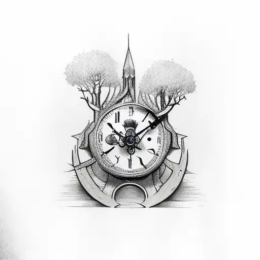 Viking clock above trees on inner forearm tattoo design idea