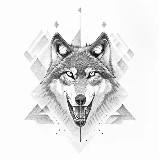 Wolf howling above rocks tattoo design idea