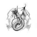 A tattoo of a dragon from Eragon surrounded by a border of gaming dice tattoo design idea