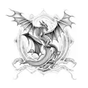 A tattoo of a dragon from Eragon surrounded by a border of gaming dice tattoo design idea