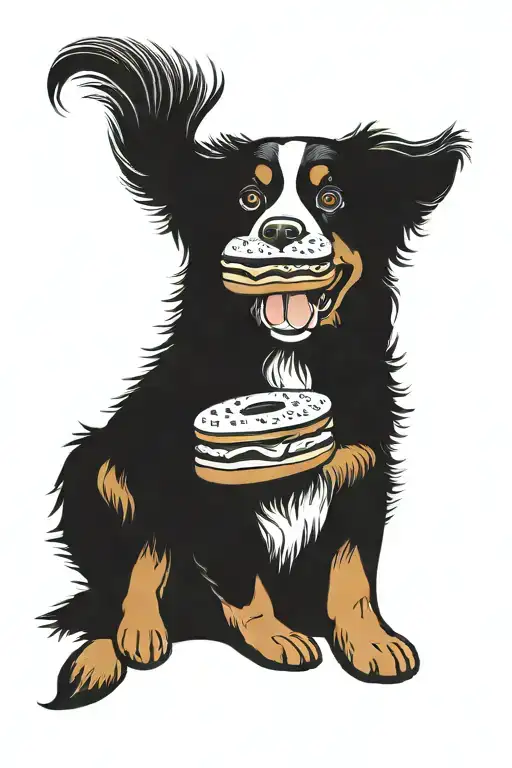 bernese mountain dog holding donuts stacked on top tattoo design idea