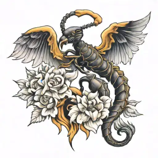 scorpion and angel wings tattoo design idea