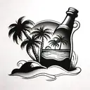 palm tree and bottle of rum in  the sand  tattoo design idea
