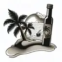 palm tree and bottle of rum in  the sand  tattoo design idea