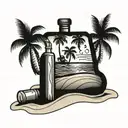 palm tree and bottle of rum in  the sand  tattoo design idea