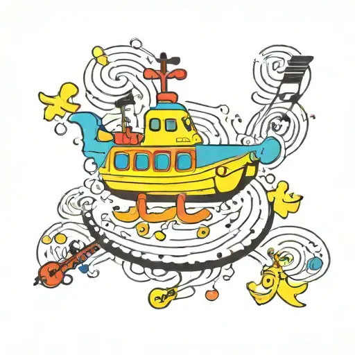 Beatles yellow submarine and musical notes floating tattoo design idea