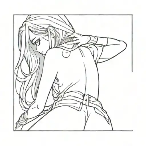 sexy anime girl simple waifu bending over outline only  tattoo design idea