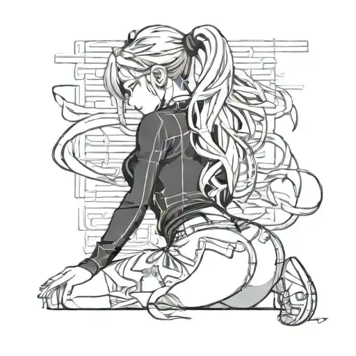 sexy anime girl simple waifu bending over outline only  tattoo design idea