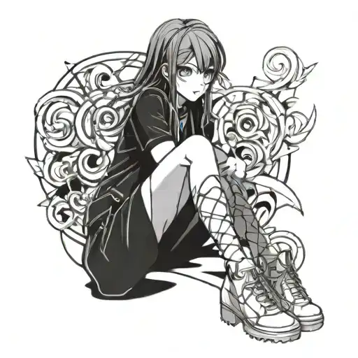 sexy anime girl simple waifu outline only hide hands and legs tattoo design idea