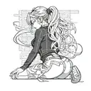 sexy anime girl simple waifu bending over outline only  tattoo design idea