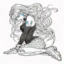 sexy anime girl simple waifu bending over outline only  tattoo design idea
