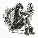 sexy anime girl simple waifu outline only hide hands and legs tattoo design idea